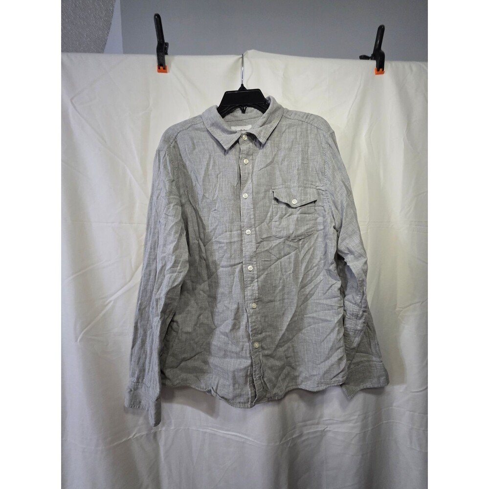Goodfellow & Co Standard Men's L Gray Herringbone 100% Cotton Button-Up